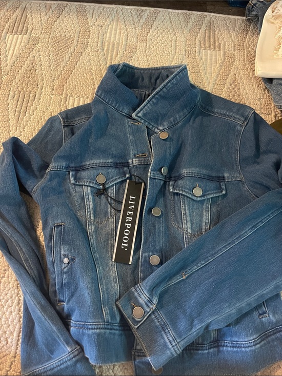 Liverpool Jackets & Blazers - Liverpool Medium Blue Denim Jacket with Stand Collar